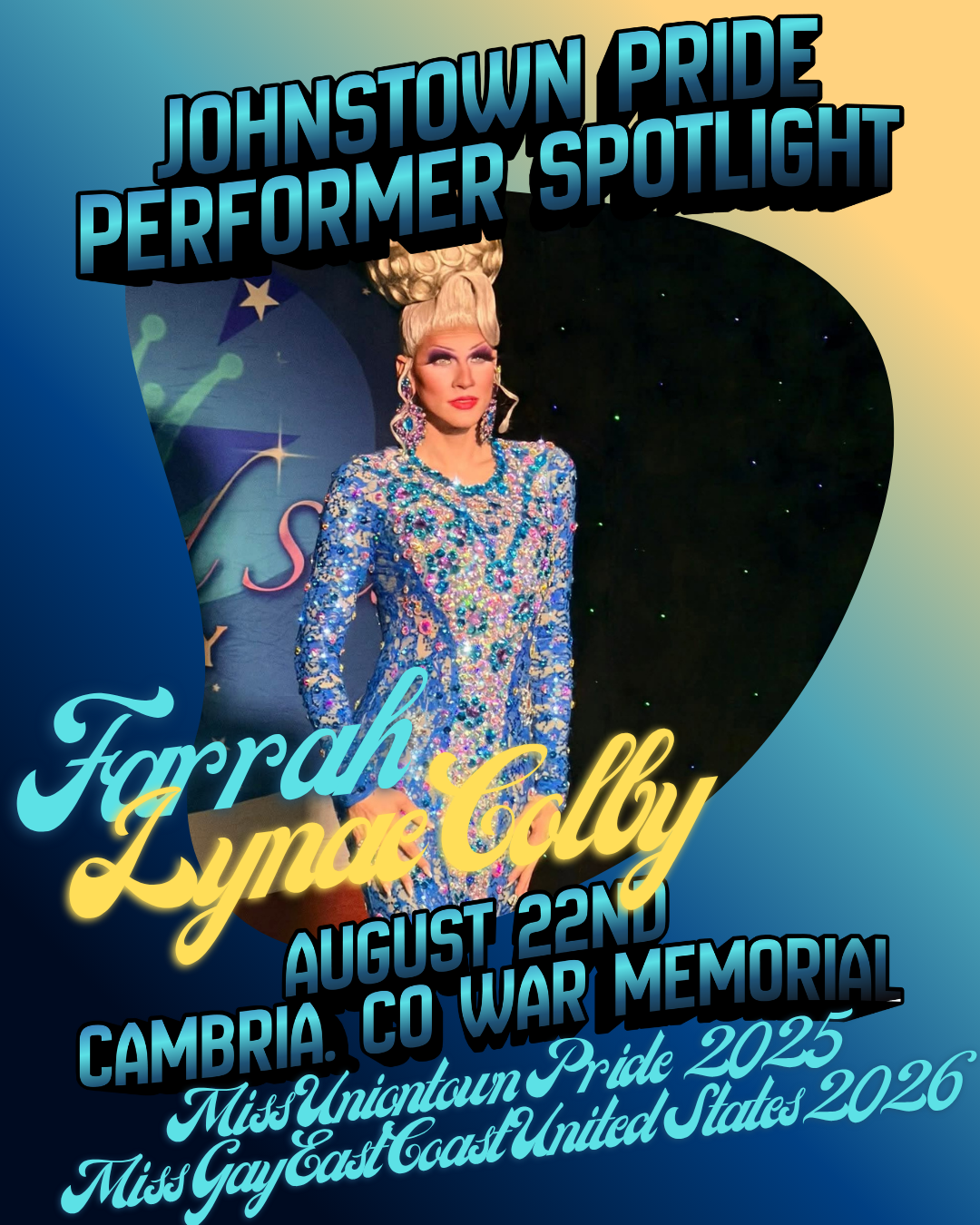 Farrah Lynn Colby featured in the Johnstown Pride 2026 performer spotlight